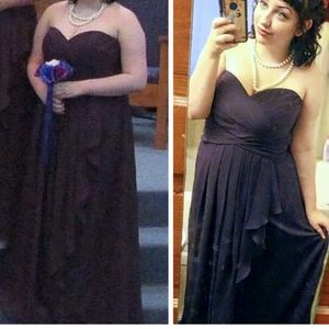 Long Plum Purple Chiffon Straples Bridesmaid Dress